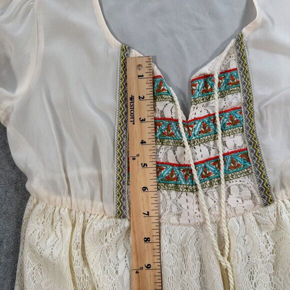 Flying Tomato Mini Dress Sheer Lace Womens Small Boho Tassel Peasant Embroidered - Picture 8 of 9
